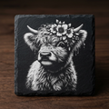 Highland Cow Floral Slate Coaster